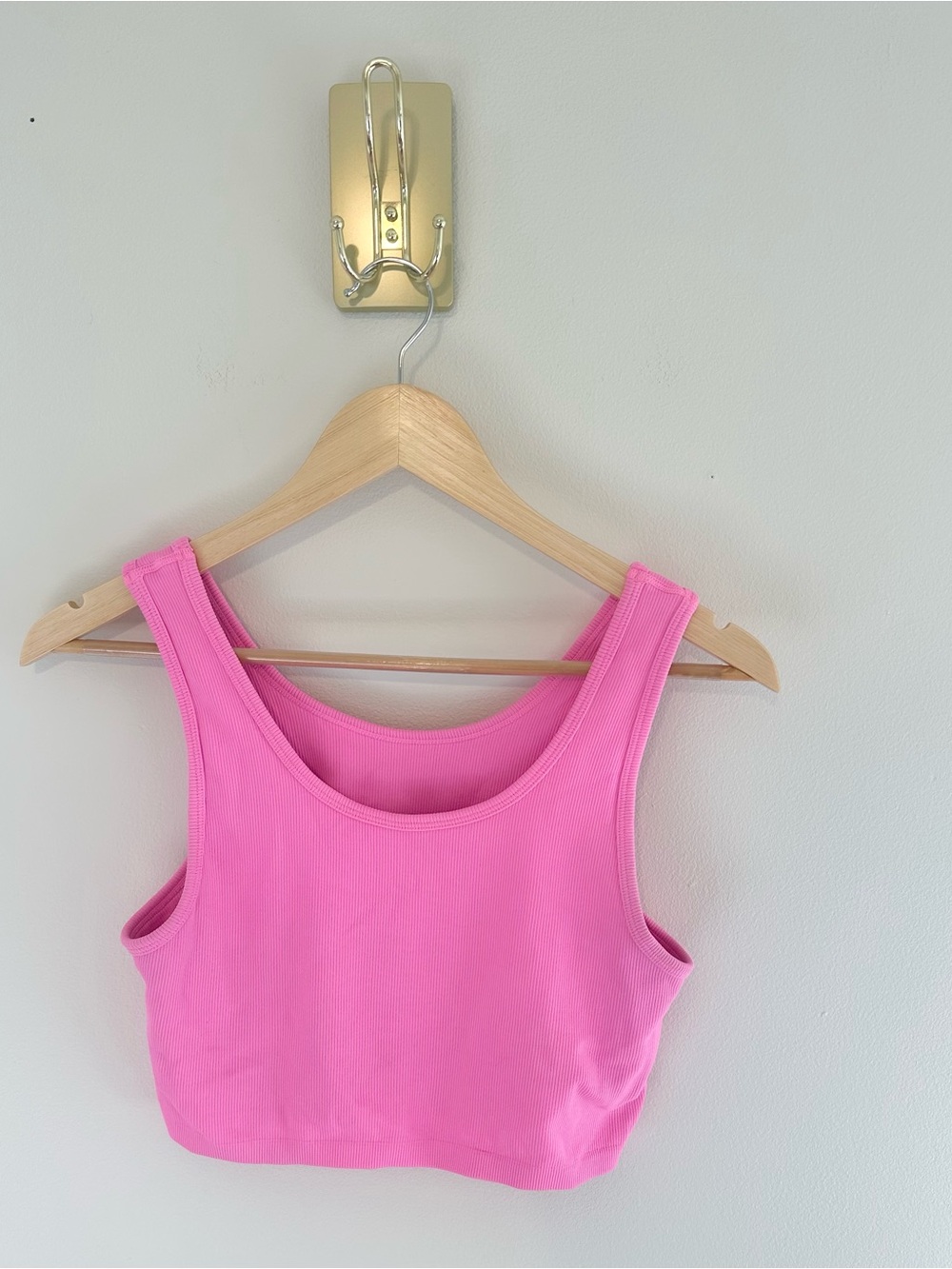 Aerie Chill Play Move Pink Ribbed Tank Bralette Bra Size Large